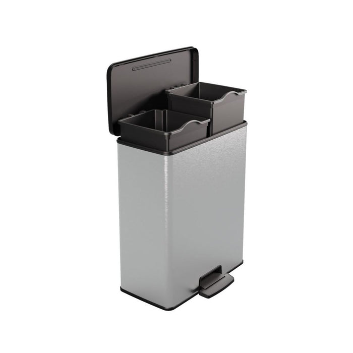 CURVER DECO BIN DUO PEDAALEMMER 26L+26L RECHTHOEKIG ZILVER METALL