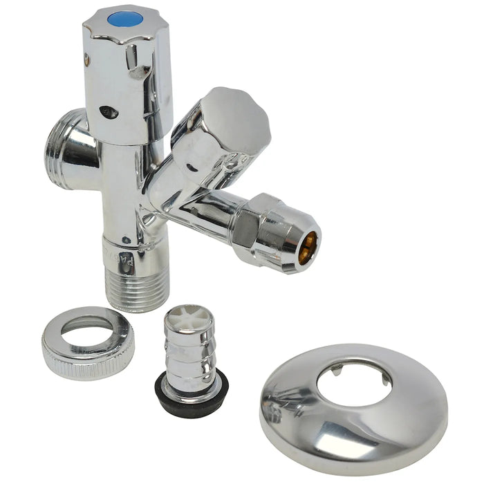 DUBBELE INLAATKRAAN CHROOM  1/2 X1/2 X3/8 ITAL