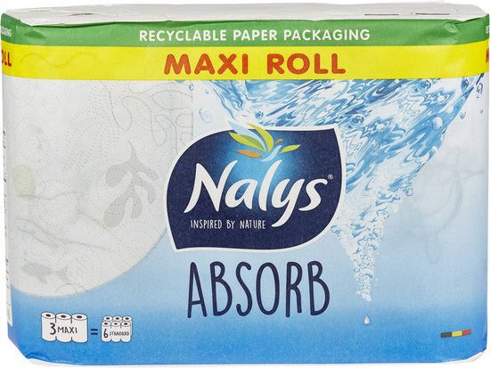 NALYS KITCHEN PAPER ABSORB 3 MAXI ROLL DESIGN