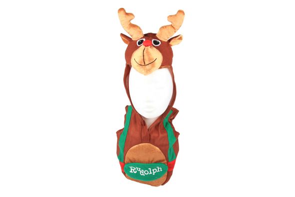 KERSTPAK KIND RENDIER FLUWEEL BRUIN 30X25X70CM