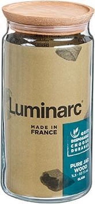 LUMINARC PURE JAR VOORRAADPOT HOUTEN DEKSEL 1.50LDURABLE