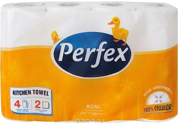 ROULEAUX DE CUISINE PERFEX 4ROULONS 2COUCHES JAUNE PACK