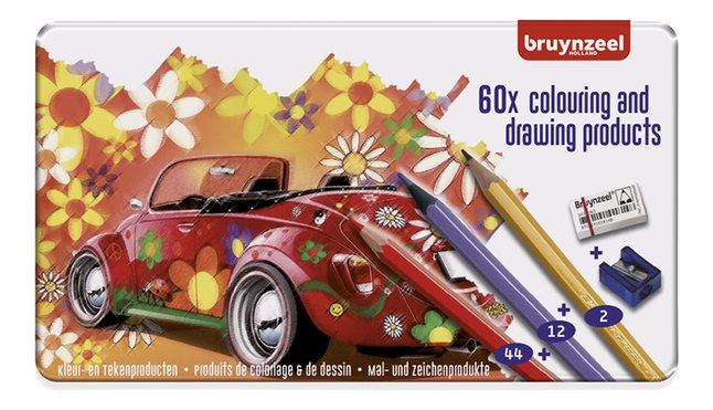 BRUYNZEEL SUPER SIXTIES 60 crayons de couleur en boîte métal "BEETLE"