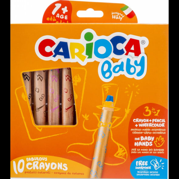 CARIOCA BABY 1+ CRAYONS DE COULEUR JUMBO 3 EN 1/10 BANDES DE COULEUR