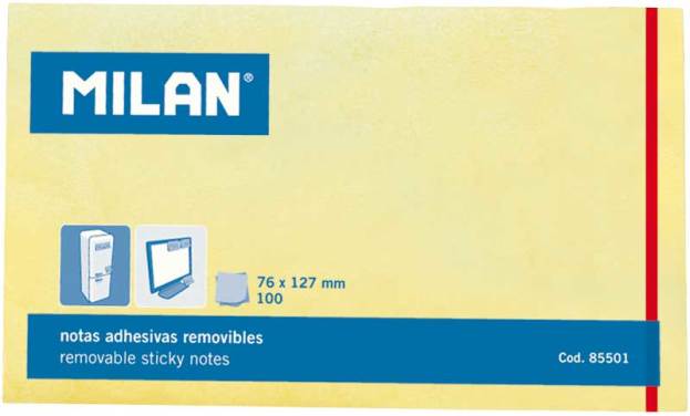 FEUILLES ADHÉSIVES MILAN 100 FEUILLES - 127X76MM - JAUNE