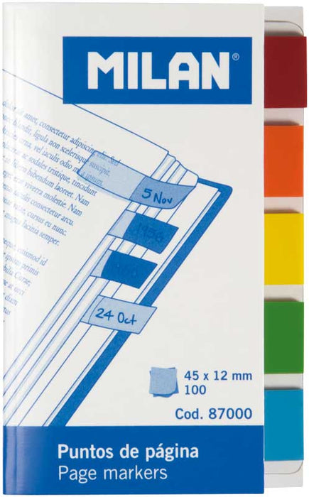 MILAN BOOKMARKS TRANSPARANT 45X12MM - 5 KLEUREN ELK 20 STUKS