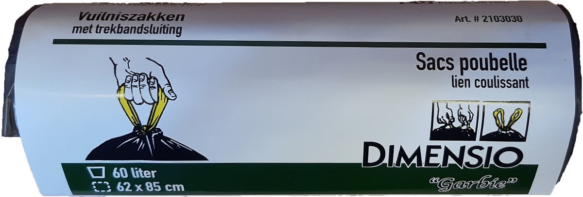 SACS À TIRAGE HDPE 62X85CM T25 GRIS