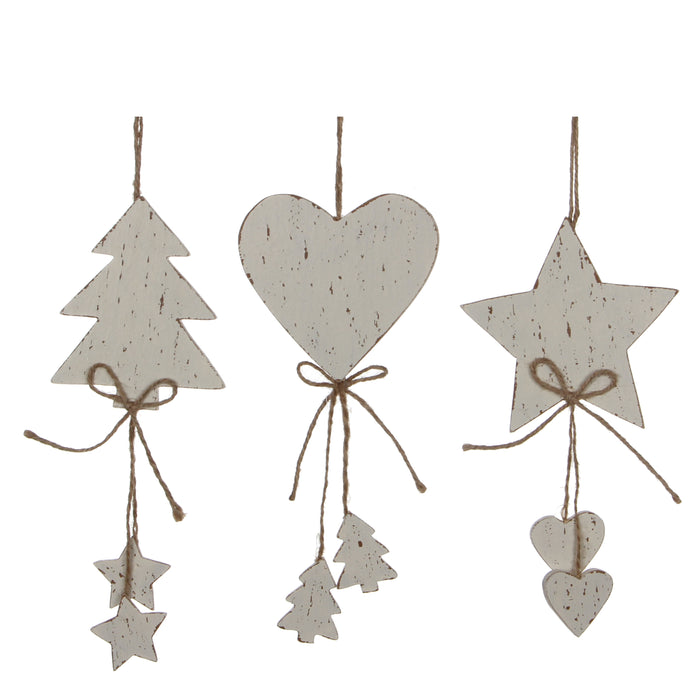 ORNEMENT ETOILE COEUR ARBRE DE NOEL 10X30X1 BLANC