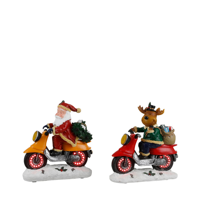 Cerf décoratif et Père Noël sur moteur fonctionnant sur batterie (par pièce)