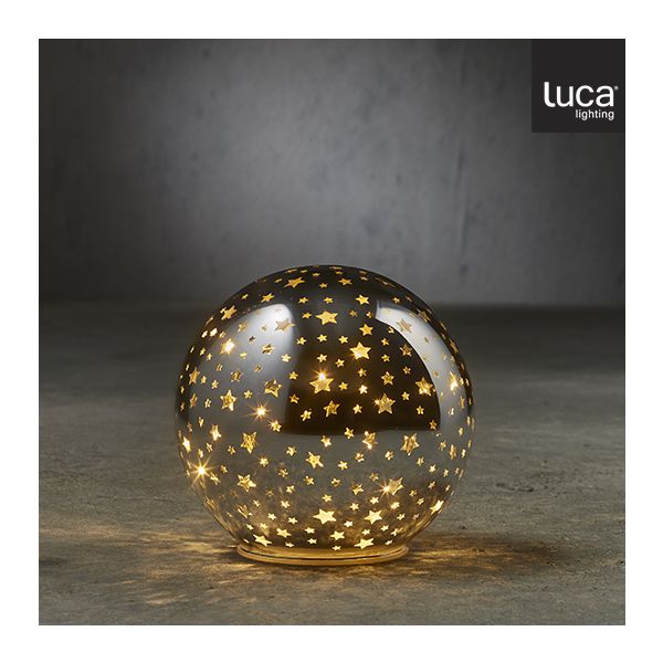 Boule déco étoile argent 20 LED à piles - h14xd15cm