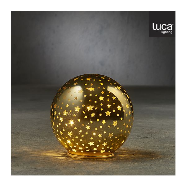 Boule déco étoile dorée 20 LED à piles - h14xd15cm