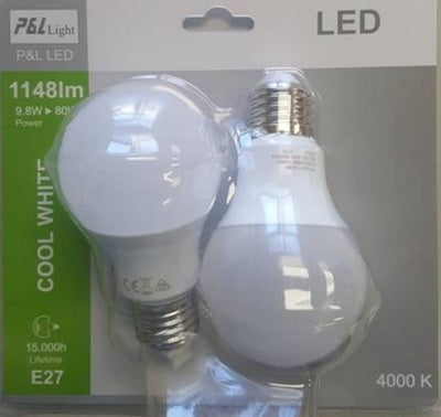 P L LED 2 X A60 E27 FROSTED 9,8W 1148LM 4000K