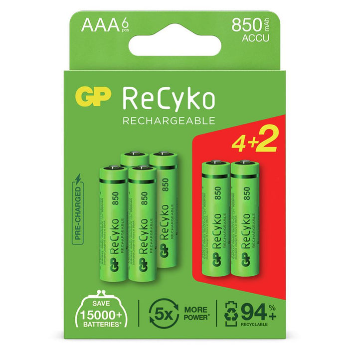 GP BATTERIE RECYKO AAA 850MAH 4+2PCS