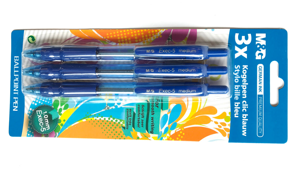 3 STYLOS À BILLE CLIC BLEU - M&amp;G