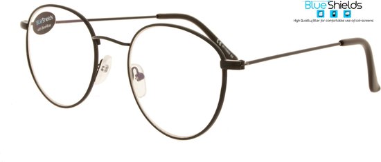 BLACK METAL FRAME, BLUESHIELDS LENS, BLACK TIPS +3.00