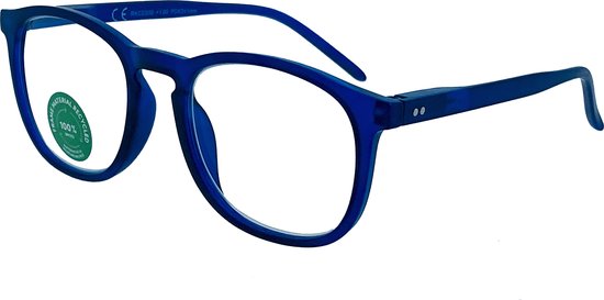 READING GLASSES RECYCLED, CLEAR MAT DARK BLUE +3.00