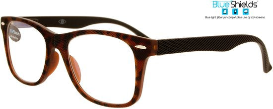 MATT DEMI FRONT, MATT BLACK TEMPLES, PATTERN.  +2.00