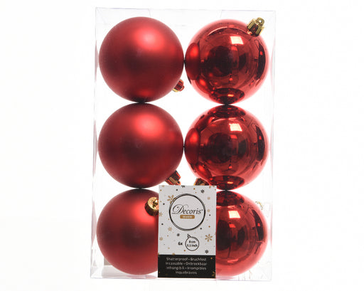 BAUBLES SHATTERPROOF MIX CHRISTMAS RED DIA8.00CM