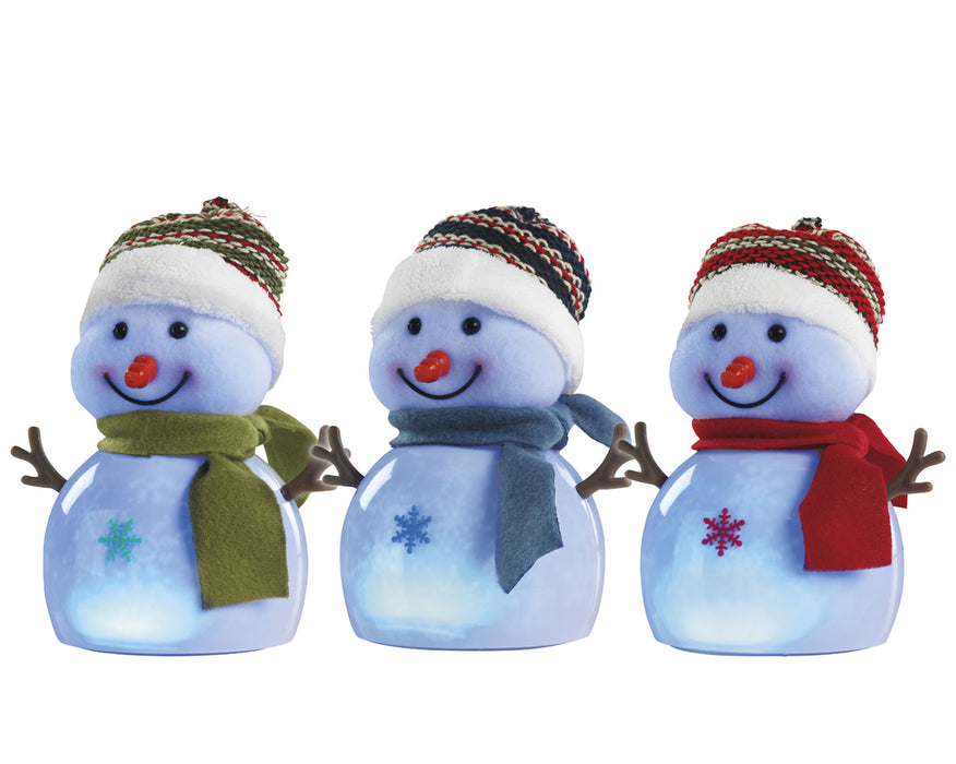 BONHOMME DE NEIGE LED PVC BO BLEU 18CM