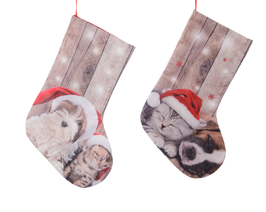 KERSTSOK PES HANGER KAT-HOND23.5X33CMROOD/WIT (per stuk)