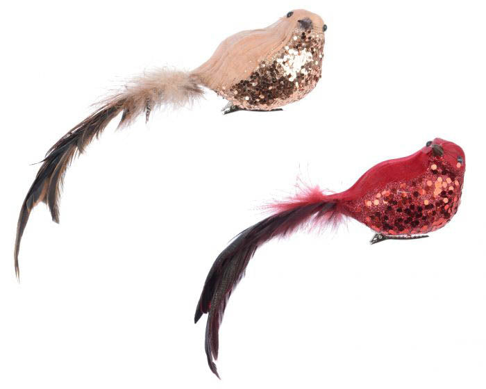 CLIP PLUMES D'OISEAU ROSE-ROUGE GLITTER BELLY5X19X5.5CMASSORT (par pièce