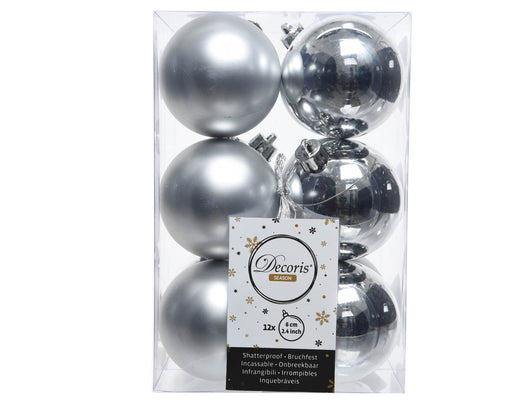 zilver-kerstbal plastic glans-mat-dia6cm-zilver
