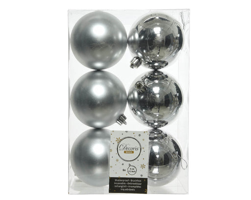 zilver-kerstbal plastic glans-mat-dia8cm-zilver