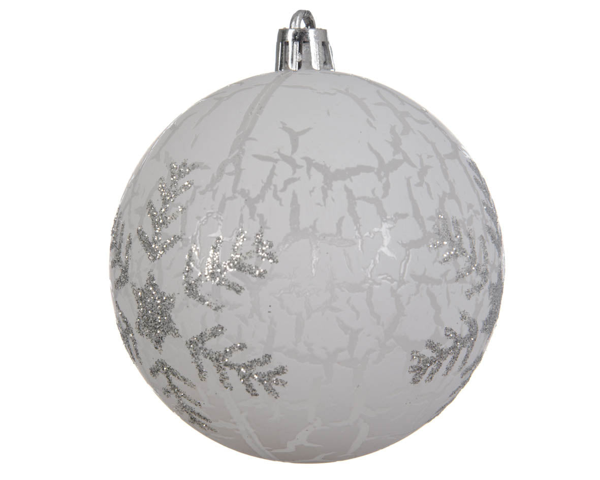 kerstbal plc bewerkt snwvlok with white frost with silver glitter