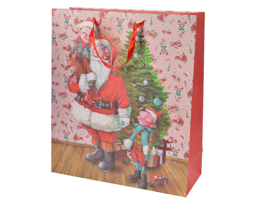sac cadeau papier Père Noël fille finition métallisée 300 grammes -8x20x3