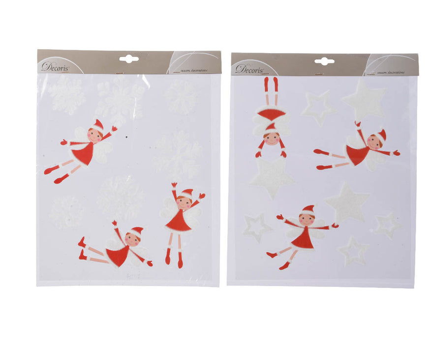 décoration de fenêtre flocon de neige - étoiles avec feutre -34,5x28,5 cm-rouge (par