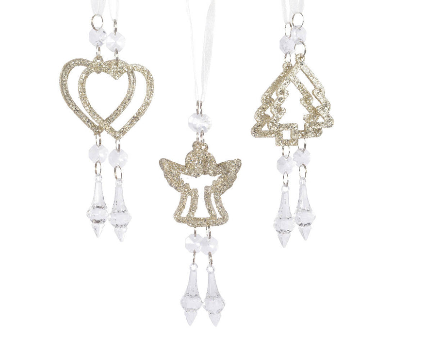 ornament plastic hang angel - tree - heart w glitter w diamo (per
