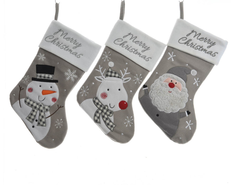 chaussette polyester bonhomme de neige suspendu - Père Noël - cerf -25x1x40cm-gris/s (par
