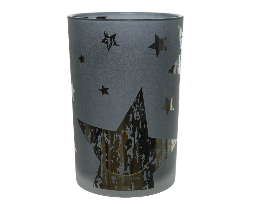 theelicht glas sterpatroon matt finish outside - w silver stars p