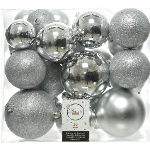 zilver-kerstbal plastic mix 2x 10cm sh - 1x 10cm mt - 1x 10cm gl