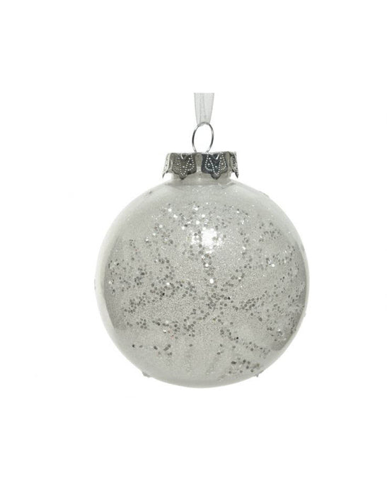 Boule de Noël blanche, flocon de neige en plastique avec capuchon et fil argentés emballés en d