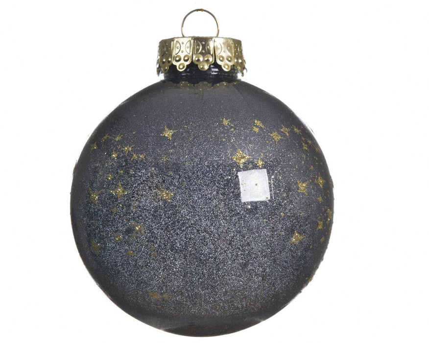 Boule de Noël noire, étoiles en plastique, avec capuchon et fil dorés, emballées en noir