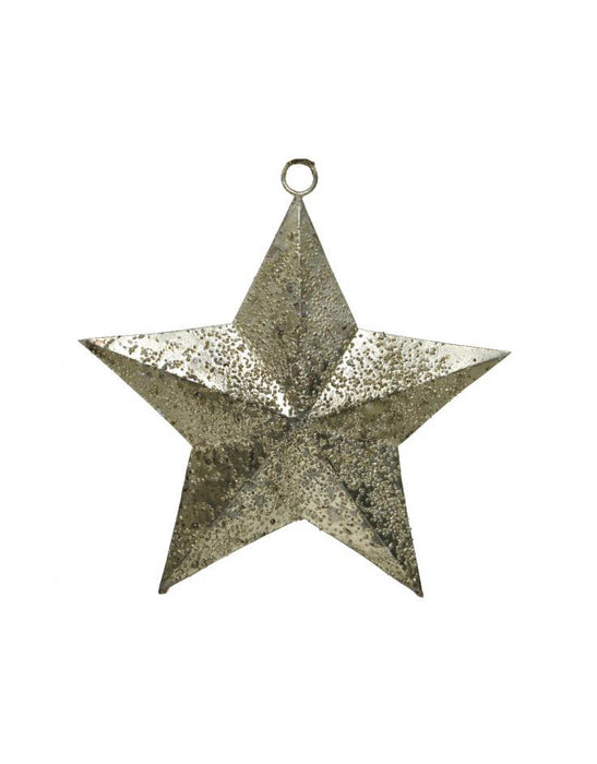 pendentif en fer étoile or clair métallique avec cintre en corde emballé par