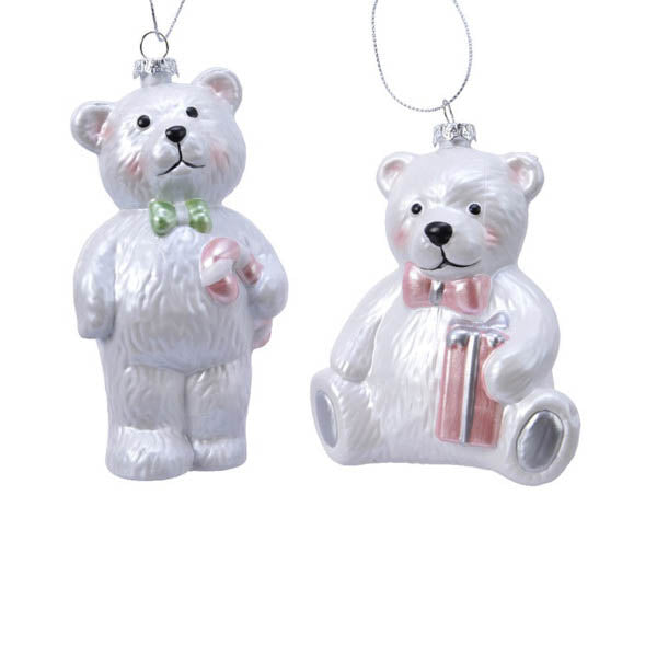 ours blanc en plastique à suspendre avec cadeau - avec bâton de bonbons avec sa