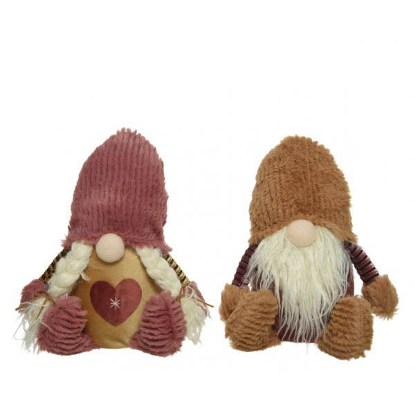 assortiment gnome pes assis 2kl.ass velours rose - marron camel -