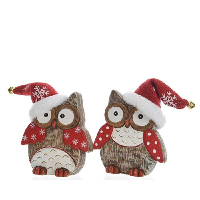 marron/couleur(s)-hibou céramique bonnet de noel droit - chapeau gauche packe