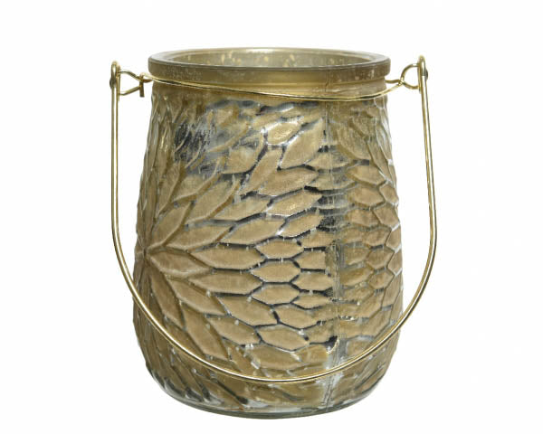 pack de fleurs en verre lanterne beige chaud avec pendentif en métal doré