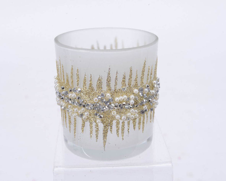 wit/goud-theelicht glas kraal rand-dia9x10cm-wit/goud