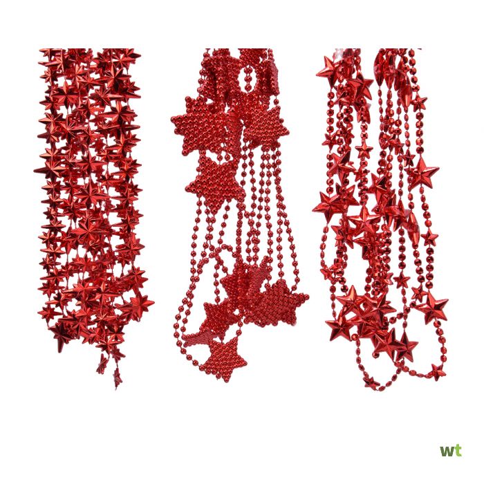 BEAD GARLAND PLASTIC SHINY 3ASS CHRISTMAS RED DIA3.40-L270.00CM