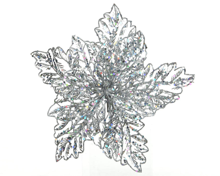 Poinsettia op -dia23.50-H10.00cm-zilver