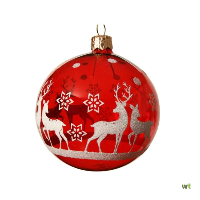 KERSTBALLEN GLAS TRANSPARENT SHINY REINDEER WITH STAR KERSTROOD D