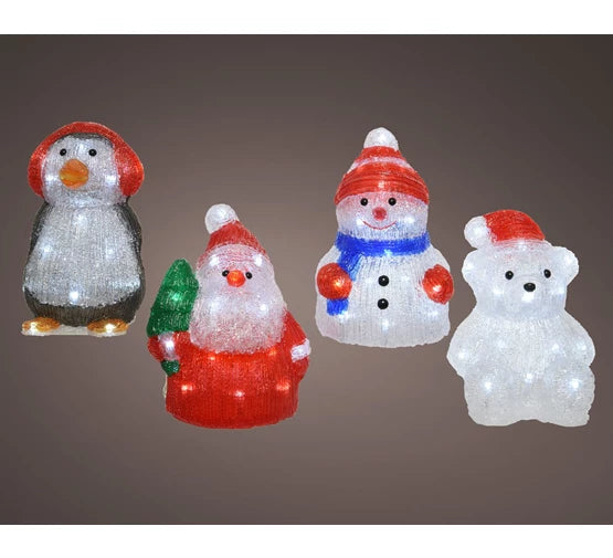 FIGURINES LED PÈRE ACRYLIQUE - OURS - PINGOUIN - BONHOMME DE NEIGE STABLE BO 4ASS