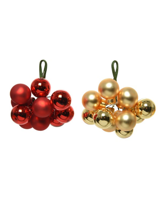 KERSTBALLEN OP DRAAD GLAS SHINY, MATT MIX ROOD/GOUD D.2CM