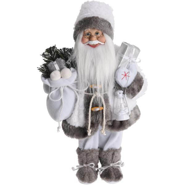 PÈRE NOËL DEBOUT 37CM ​​BLANC GRIS