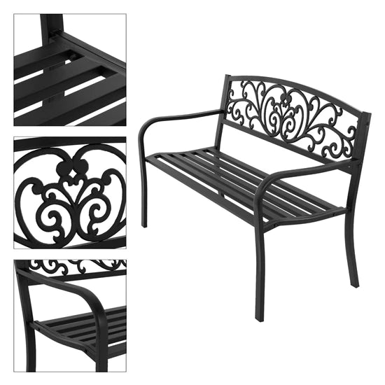 BANC DE JARDIN MÉTAL NOIR 127X60XH