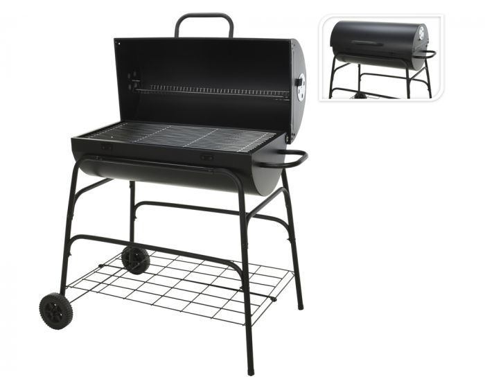 BBQ CYLINDER ON 2 WHEELS, BLACK COLOUR, CYLINDER DIA 39XL100XH100